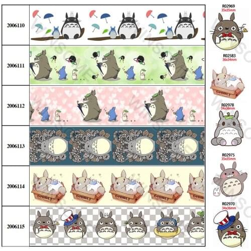 10 Yards 25mm/38mm/50mm/75mm Cartoon Printed Grosgrain/Satin Ribbon Bow Cap DIY Accessories 30pcs Planar Resins 200611