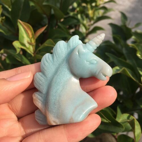 38g Natural Aventurine Quartz Crystal Unicorn Carving Horse head Skulls Figurine