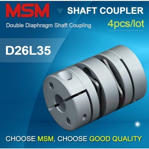 4pcs/lot MSM Flexible Double Diaphragm Shaft Coupler D26mm L35mm Disc Elastic Coupling for Stepper Servo Motor Encoder Ballsrew