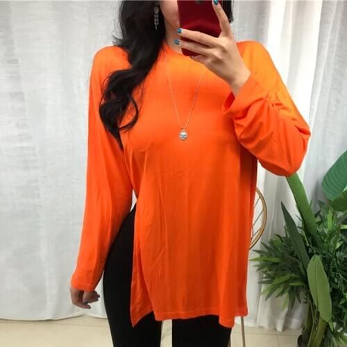AOSSVIAO Cotton Korean Tshirt Women Clothing Summer Tops Tshirt Short Sleeve Casual Solid Side Slit Loose Tee shirt Femme 2020