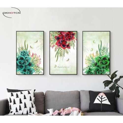Unframed 3 Pieces/Set Nordic Tropical Plant Flower Painting Modern Printing On Canvas Living Room Decor Print Posters