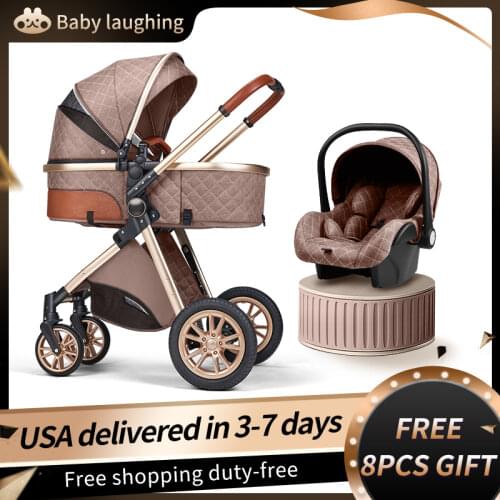 Luxurious Baby Stroller 3 in 1 Portable Travel Baby Carriage Fold Pram High Landscape Aluminum Frame Newborn Infant Stroller