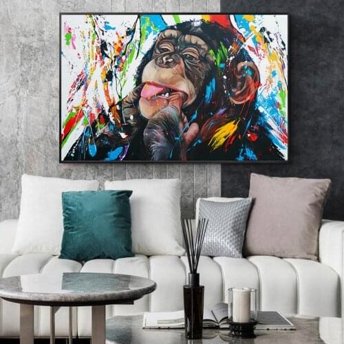 Graffiti Art Canvas Paintings Monkey Biting Finger Street Art Posters and Prints Cute Animals Picture Nursery Kids Room Decor