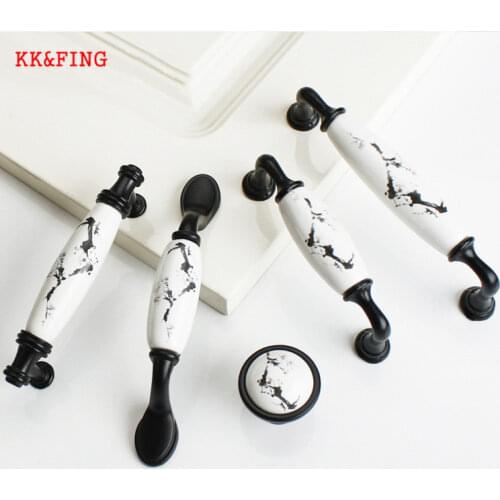 KK&FING New Ink Plum Ceramic Handles Zinc Alloy Pulls Cabinet Drawer Knobs Closet Wardrobe Door Black Ceramic Single hole Handle