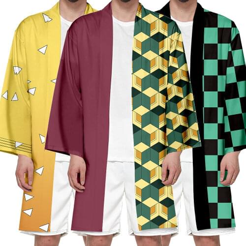 Cosplay Demon Slayer Kimetsu No Yaiba Kimono Cardigan Coat Kamado Tanjirou Nezuko Long Haori Cloak Cape Halloween Costume