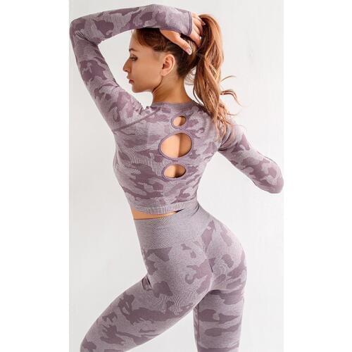 Women Seamless yoga Set Fitness Sports Suits GYM Cloth Yoga Long Sleeve Shirts High Waist Running Leggings Workout Pants Shirts