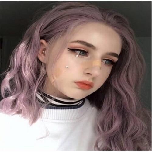 Melody Synthetic Lace Front Wigs Heat Resistant Fiber Rose Pink Short Wavy Bob Side Part for Women Natural Looking Cosplay Party