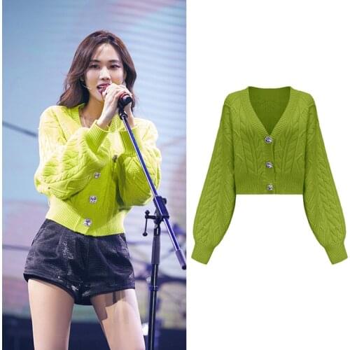 Kpop IU Seo Yea Ji New Sexy Cardigan Knitted V neck Sweaters Women Streetwear Fashion Loose Solid Coat Casual Button Ladies Tops