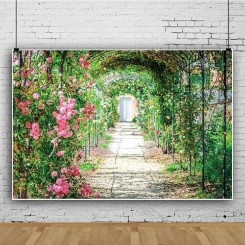 Beautiful Green Plants and Flowers Corridor Aisle Portrait Photography Backdrop Decor Photo Background Studio Photocall Props