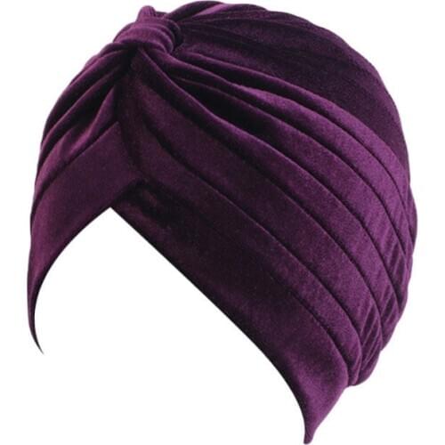 Muslim Stretch Hat Women Velvet Cross Twist Turban Chemo Cap Female Autumn Winter Beanies Caps Solid Hair Cover Hair Accessories