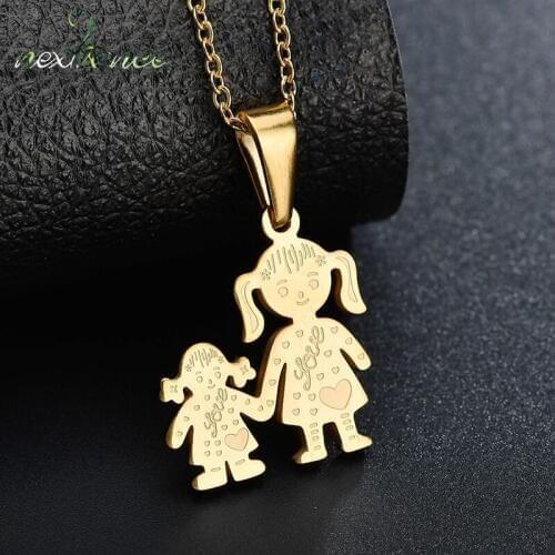 Nextvance Mama Daughter Hand in Hand Pendant Necklace Love Heart Happy Family Sisters Necklaces for Women Girl Jewelry