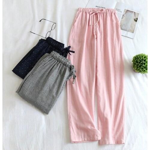 Couples Home Cotton Pajama Pants Spring Summer Autumn Trousers Women and Men Simple Comfortable Polka Dot Printing Long Trousers