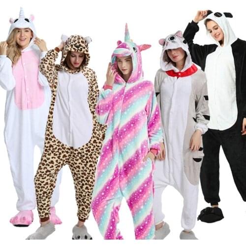 Kigurumi Unicorn Pajamas Sets Women Flannel Animal Pajamas Suits Winter Warm One Piece Pyjamas Unicorn Onesies Cosplay Costume