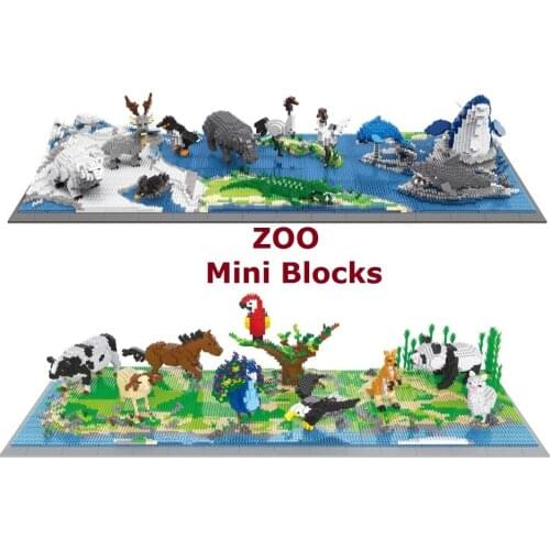 PZX Plastic Building Blocks Park Model Micro Brick Animal Zoo Educational Toys for Kids Gift Children New Year Present Christmas