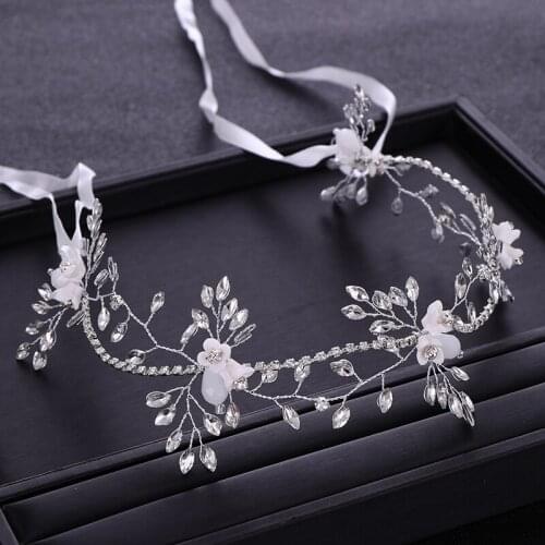 Silver color Wedding Headband tiara Crystal Flower Handmade Bridal Headband tiara Hair Vine Headpiece Wedding Hair Accessoriesy