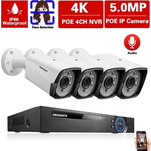 Face Recognition 4 Channel NVR Security Camera System 4K Audio Record POE IP Security Camera Set 5MP CCTV Video Surveillance Kit