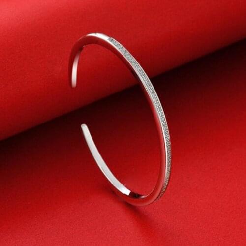 Solid 925 Sterling Silver Minority Opening Design Bracelets For Women 56*48mm High Carbon Diamond Cuff Bracelet Fine Jewelry