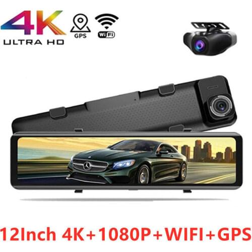 12-Inch Rear View Mirror 4K Video Recorder Dash Cam WIFI GPS Track Car DVR Sony IMX415 Ultra HD 3840*2160P Camera for Phone App