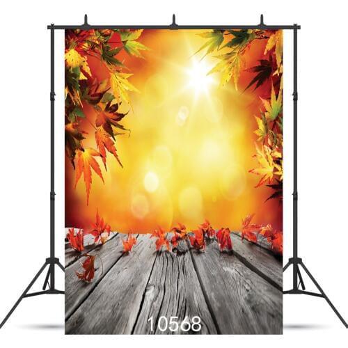 Sunshine Marple Leaf Wooden Floor Vinyl Photographic Background For Children Baby Shower New Born Cloth Backdrop Photocall