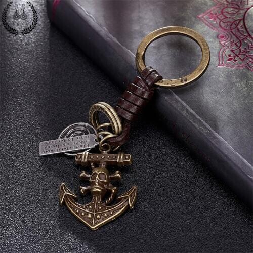 Hot sale vintage bronze rudder charms keychain 2020 New punk pirate skeleton bag decoration for car key ring jewelry accessories