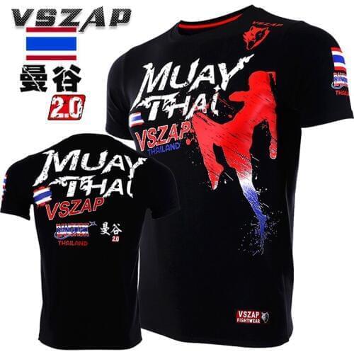 VSZAP MUAY THAI fighting MUAY THAI boxing short sleeve T-shirt broadcasting for fitness tiger wulin wind MMA male