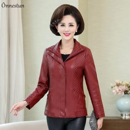 XL-6XL Womens Leather Jacket New Casual Turn Down Collar Argyle Coat Female Zipper High Quality PU Leather Jackets