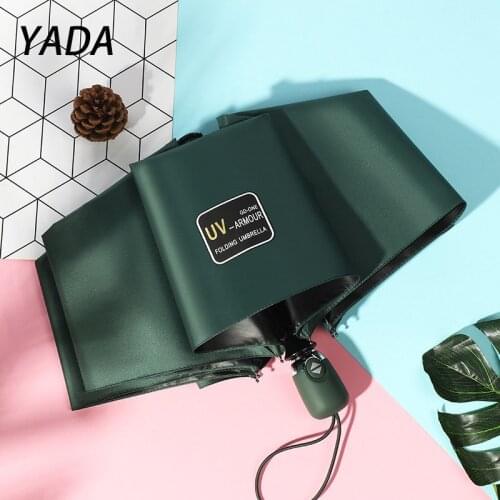 YADA 8 Bone Three-foldding Automatic Umbrella Folding Black Coating Rainproof Umbrellas For Women Parasol Sun Umbrella YD210021