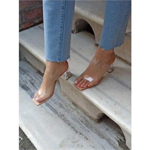 Womens Ten Sheer Strap Heeled Casual Slippers Womens sandals Casual Design Slippers New Summer Fashion Beach Pool Sea Shoes