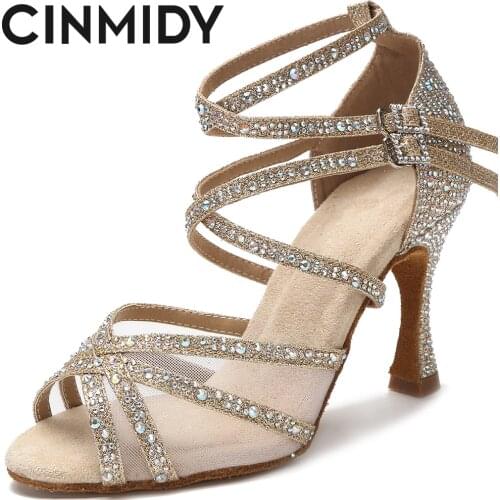 CINMIDY New Women Dance Shoes Latin Rumba Samba Ballroom Party Ladies High Heels Wedding Dance Shoes