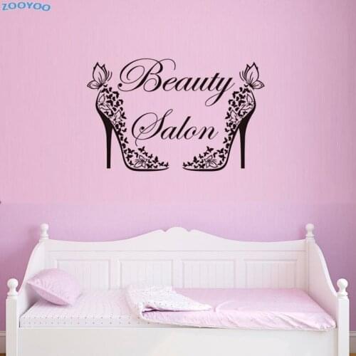 ZOOYOO Beauty Salon Wall Sticker Creative Butterflies High Heels Wall Decals Vinyl Removable Fashion Home Decoration Accessories
