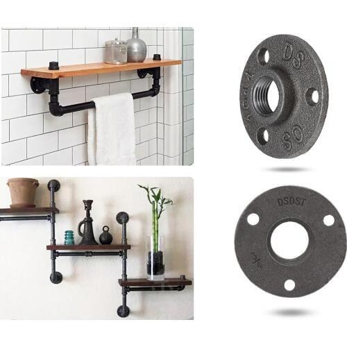 10PCS 1/2" 3/4" Black Decorative Malleable Iron Floor/Wall Flange Malleable Cast Iron Pipe Fittings BSP Threaded Hole