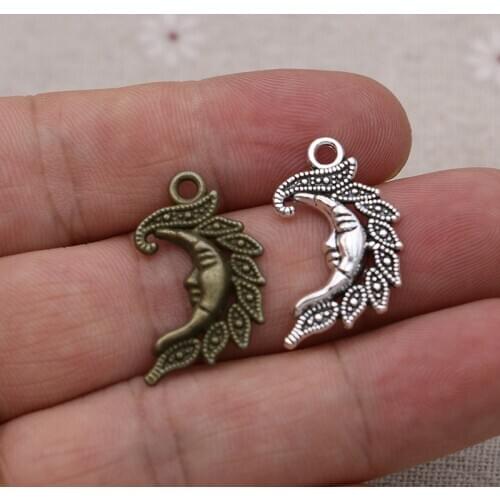 10pcs Antique Silver Plated Moon Face Charms Pendants for Jewelry Making Bracelet DIY Handmade Accessories Craft 22x15mm