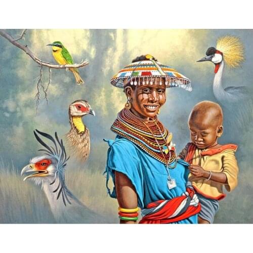 Diy Diamond Painting African Mom with son 5D Full Drill mosaic diamant Embroidery bird rhinestone handcraft Home Decor puzzle