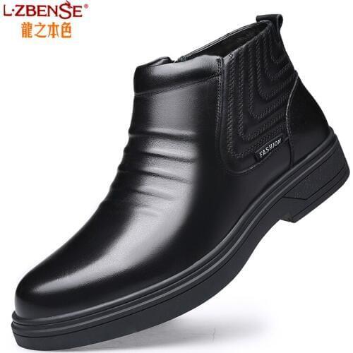 Genuine Leather Ankle Boots cold Winter Mens Boots Fashion work cotton Boots Keep warm Snow Boots Thick Sole Non-slip Men Shoes