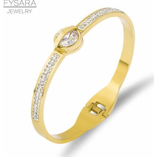 FYSARA AAA Austrian Crystals Cubic Zirconia Bracelets & Bangles For Women Titanium Steel Cuff Bracelets European Brand Jewelry