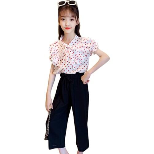Children Clothes Dot Tshirt + Pants Costume For Girls 2021 Newest Kids Girls Clothes Summer Childrens Clothes