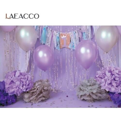 Laeacco Happy Prince Birthday Party Blue Balloons Flower Strings Of Dots Pendant Child Portrait Photo Background Photo Backdrop