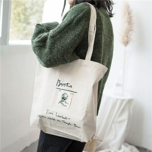 Canvas Tote Shoulder Bag Cotton Shopping Bags for Women Black Champagne Double Strap Casual Handbag Girls' School Books Bag