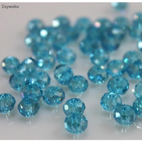 Isywaka Lake Blue Colors 4*6mm 50pcs Rondelle Austria faceted Crystal Glass Beads Loose Spacer Round Beads for Jewelry Making
