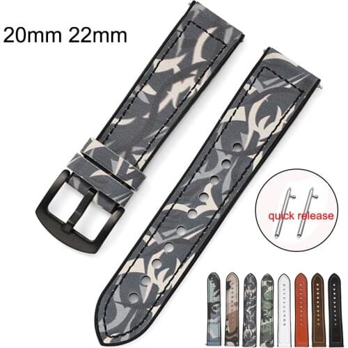 Camouflage Leather Band 20MM 22MM Quick Release Straps For Huawei Watch gt2 correa amazfit Wristband Samsung S3/Active Watchband