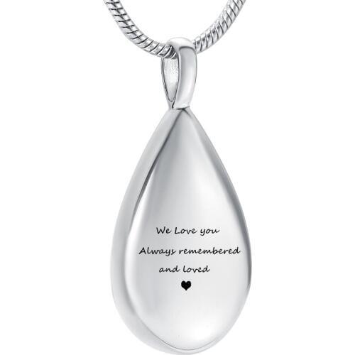 IJD9945 Custom Stainless Steel Teardrop Pendant for Loved One Ashes Keepsakes Memorial Urn Necklace for My Dad/Mum/Son/Grandpa