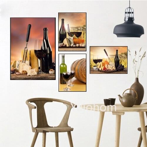 Red Wine and Cheese Yummy Food Canvas Painting Poster and Print Wall Art Picture Modern Living Room Kitchen Restaurant Bar Decor