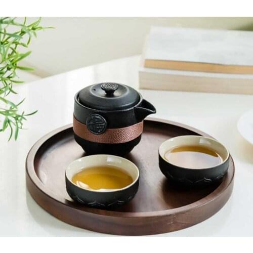 Black Pottery One Pot Two Cups Tea Sets Portable Travel Home Office Cups Ceramic Tea Coffee Container With Bag