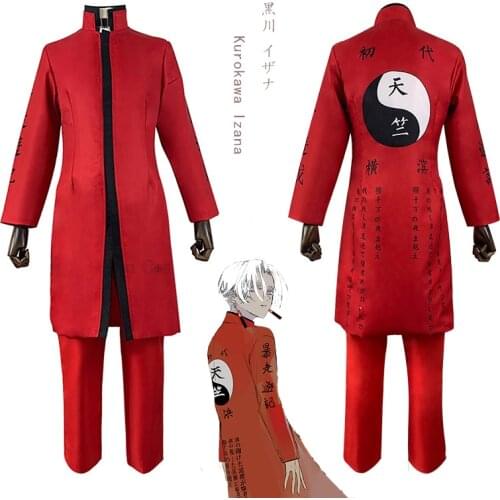 Anime Tokyo Revengers Izana Kurokawa Cosplay Costume Tenjiku Trench Pants Choker Red Tenjiku President Uniform for Adults Mikey