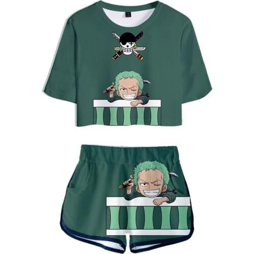 Anime cosplay One Piece Roronoa Zoro t short Cosplay Costume Crop Top Shorts Two Piece Sets men summer t short