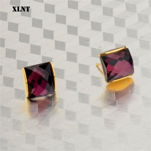 XLNT Hot Fashion Brincos Vintage Square Crystal Earring Geometric Stud Earrings For Women Classic Gold-Color Fine Jewelry