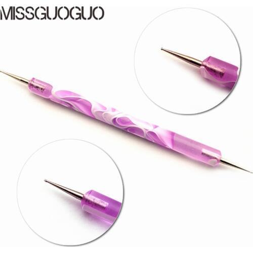 Double Head Nail Art Dotting Pen Crystal Beads Light Purple Handle for UV Gel Professional Acrylic Nail Manicure Nail Art Tool
