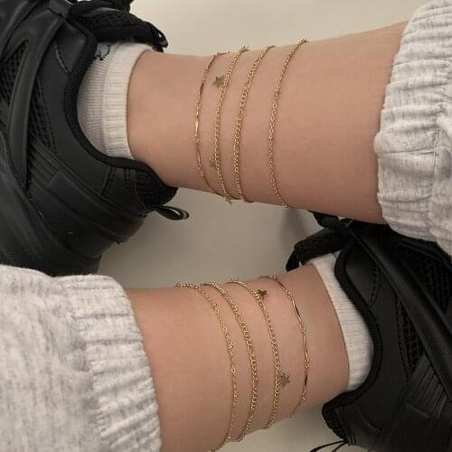 Trendy Fashion Simple Star Tassel Set Anklet Simple Personalized Thin Metal Chain Anklet European and American Style Party Gift