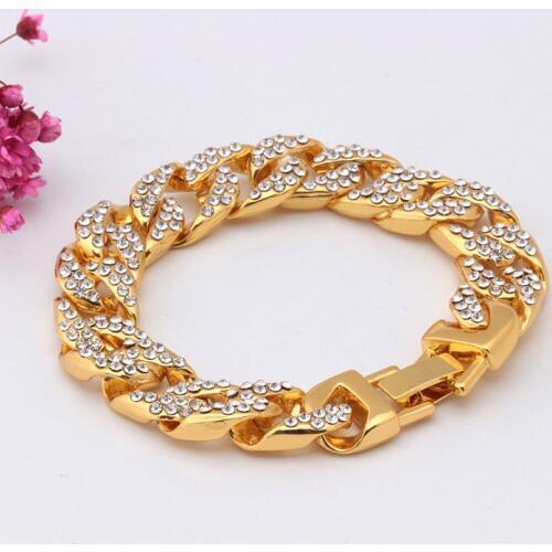 Punk Style Mens Bracelet Gold Silver Color Miami Curb Cuban Link Chain Bracelet Men Bling Iced Out Hip Hop Jewelry Dropshipping