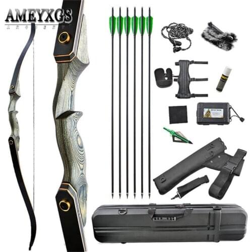 60inch Hunting Bow Set Right Hand Bow and Arrow Shooting Wooden Recurve Bows ABS Storage Box for Outdoor Archery Training Set